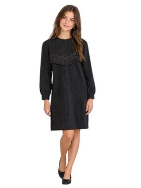 Vibe Black Knee Length Textured Dress Fringe Detail Teen Girls Size 16 Western